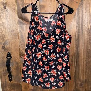 Faded Glory Floral Tank Top - Black and Red
